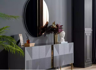 Sideboard Spiegel Set Italienischer Stil 2tlg. Wohnzimmer Holz Kommode Schrank